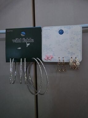 Wild Fable Silver Rhinestone Hoop Earrings + Floral Mixed Earrings Set